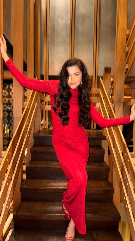 Red Antina Glitter Dress