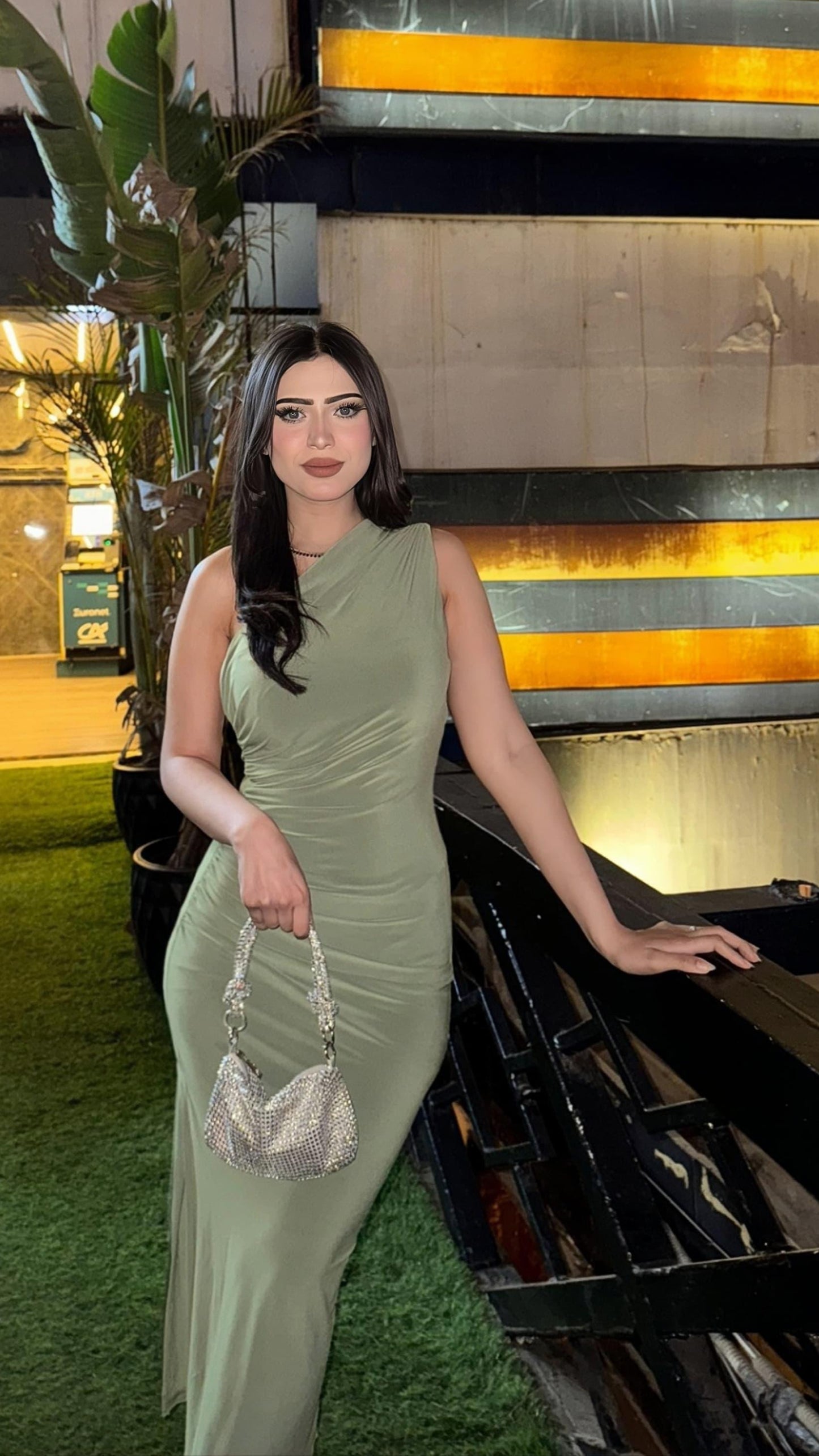Olive  Single Sleeve Gathered Long Dress
