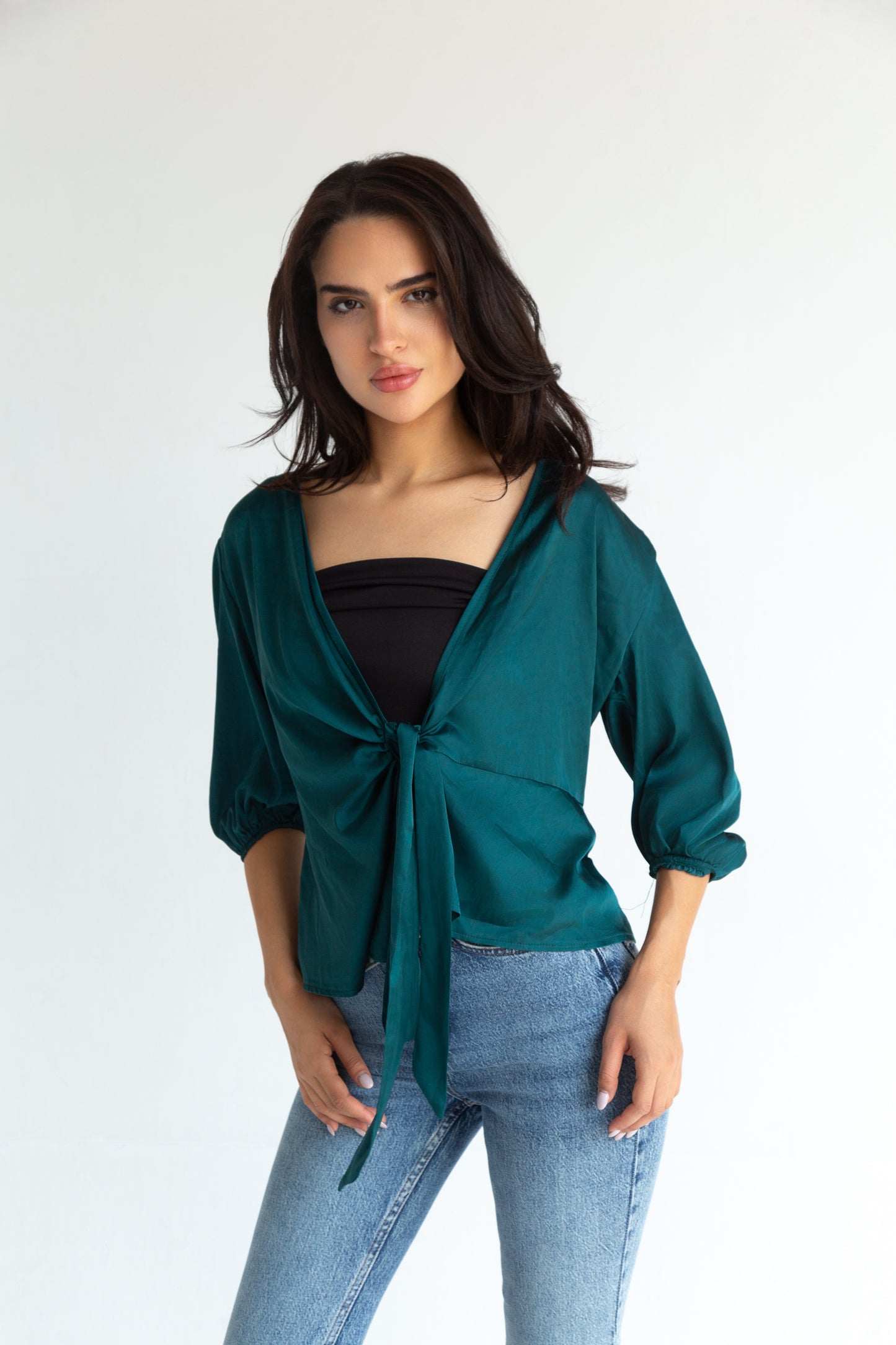 double breasted satin blouse