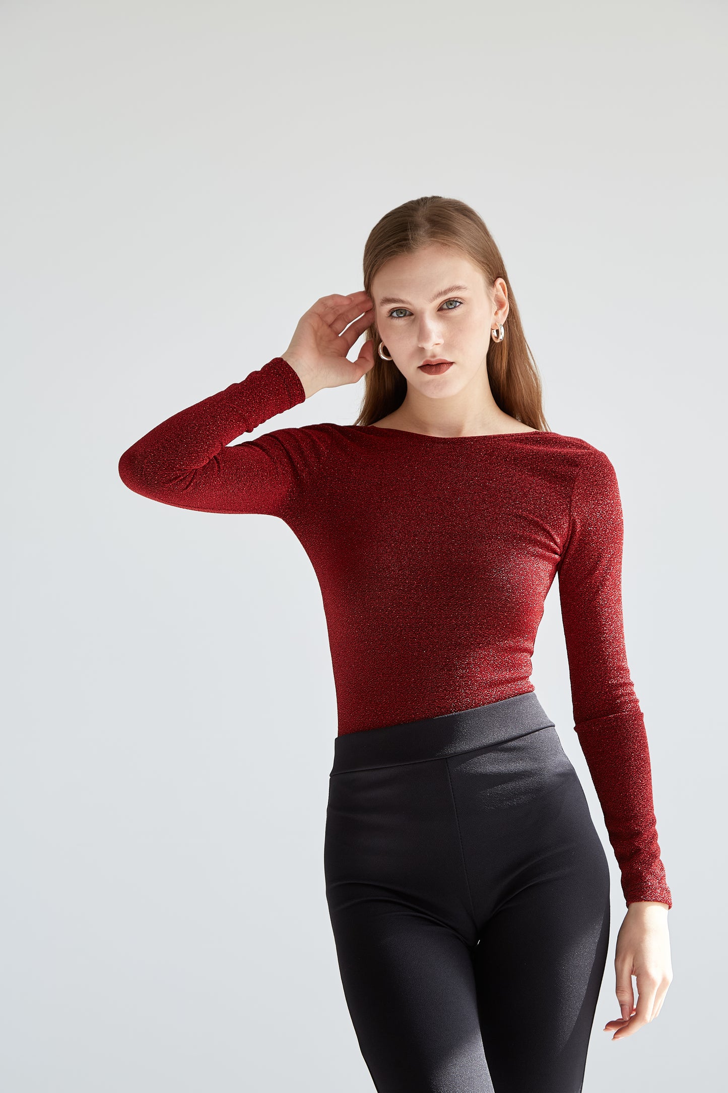 Red - backless long sleeve bodysuit