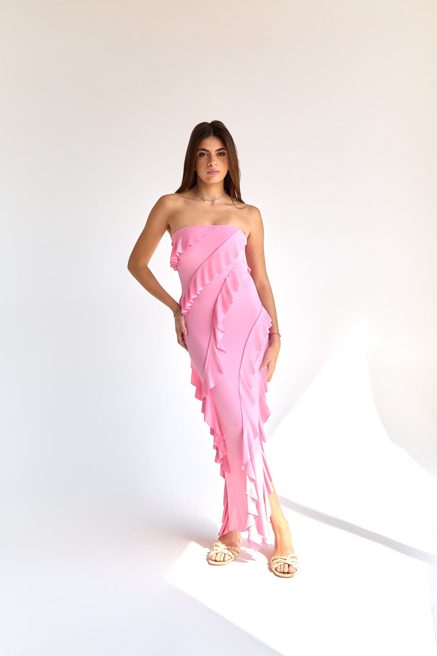 Pink FRILLY LONG DRESS