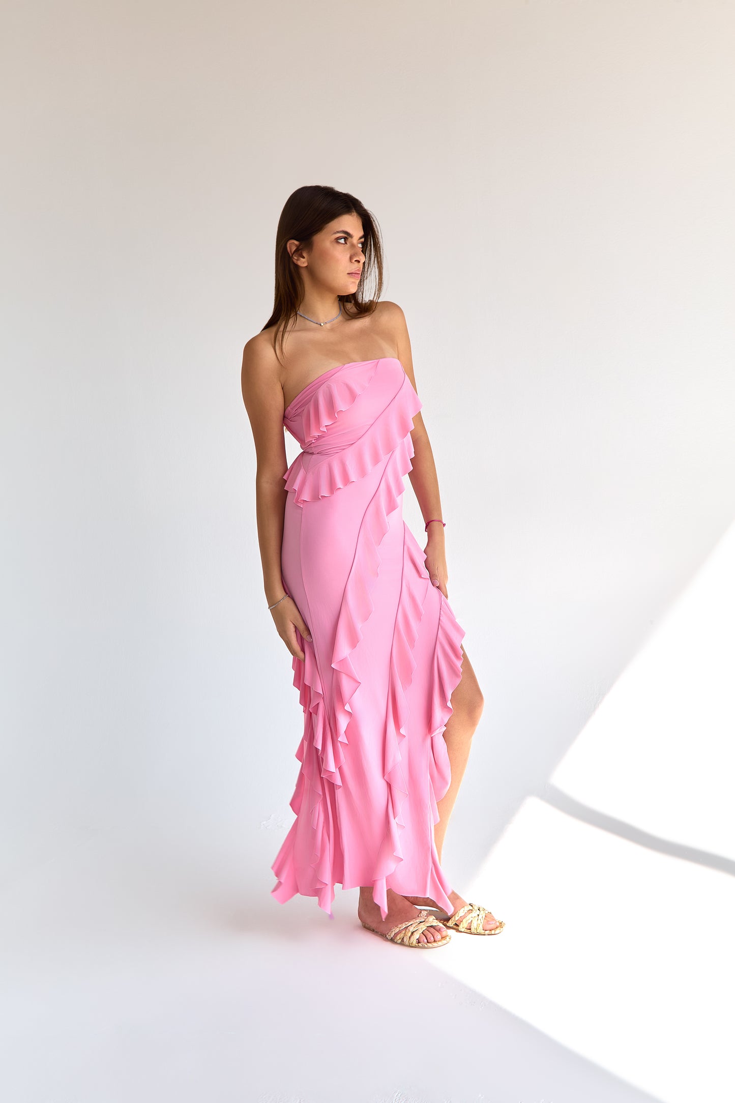 Pink FRILLY LONG DRESS