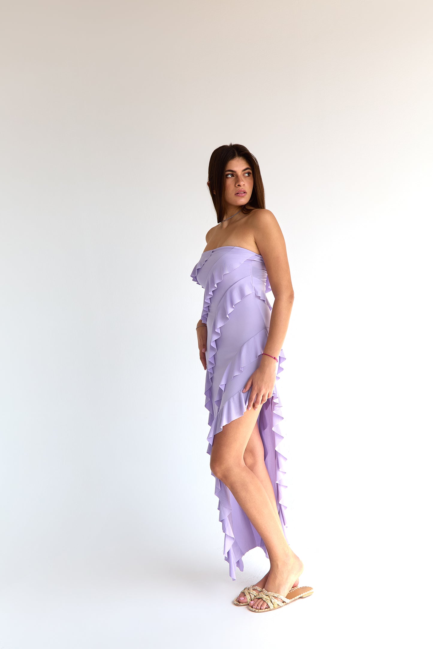 Purple FRILLY LONG DRESS