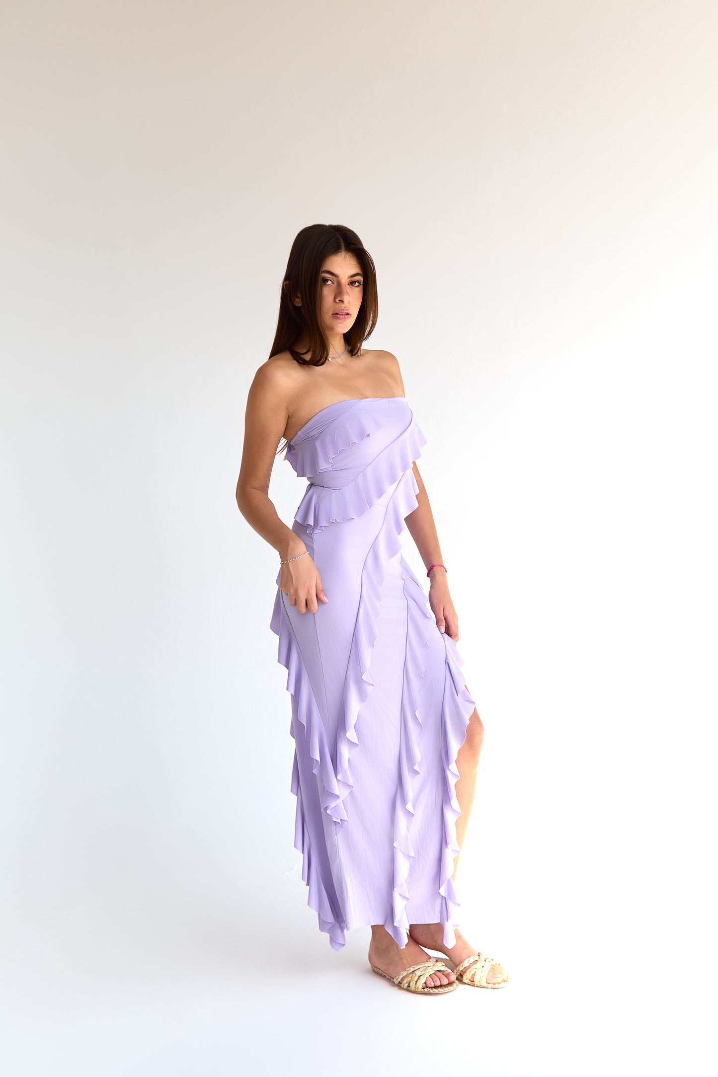 Purple FRILLY LONG DRESS