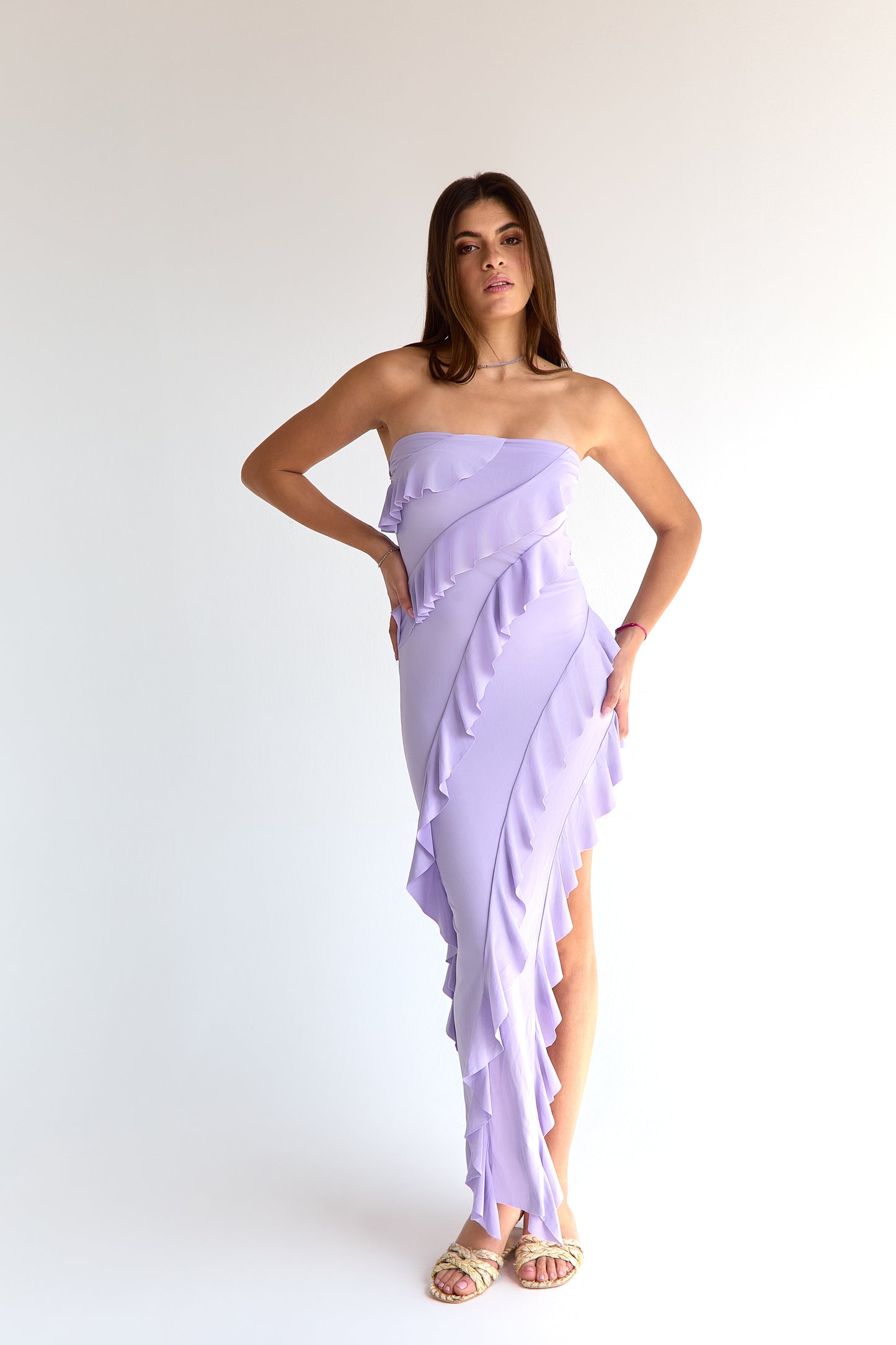 Purple FRILLY LONG DRESS