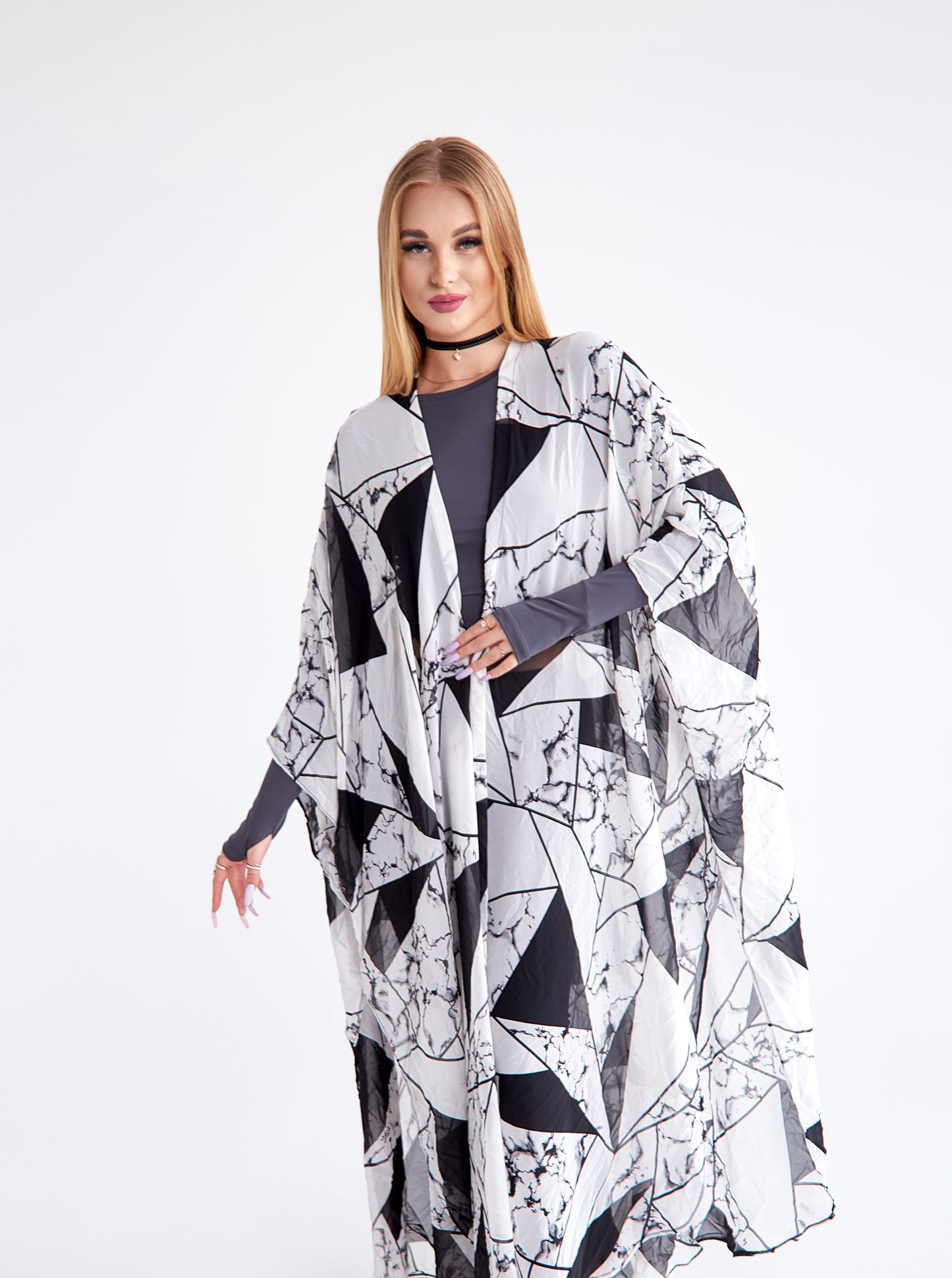 black and white kimono