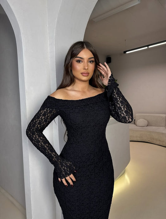 black Arya Strapless Lace Dress