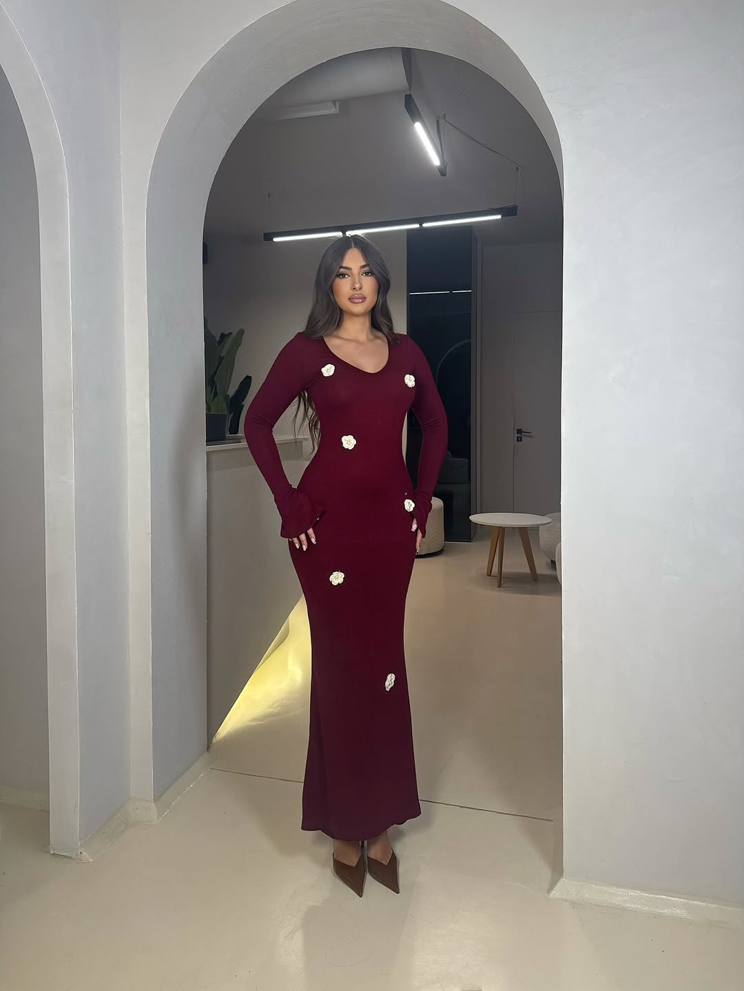 burgundy Major Flower Detail Dress