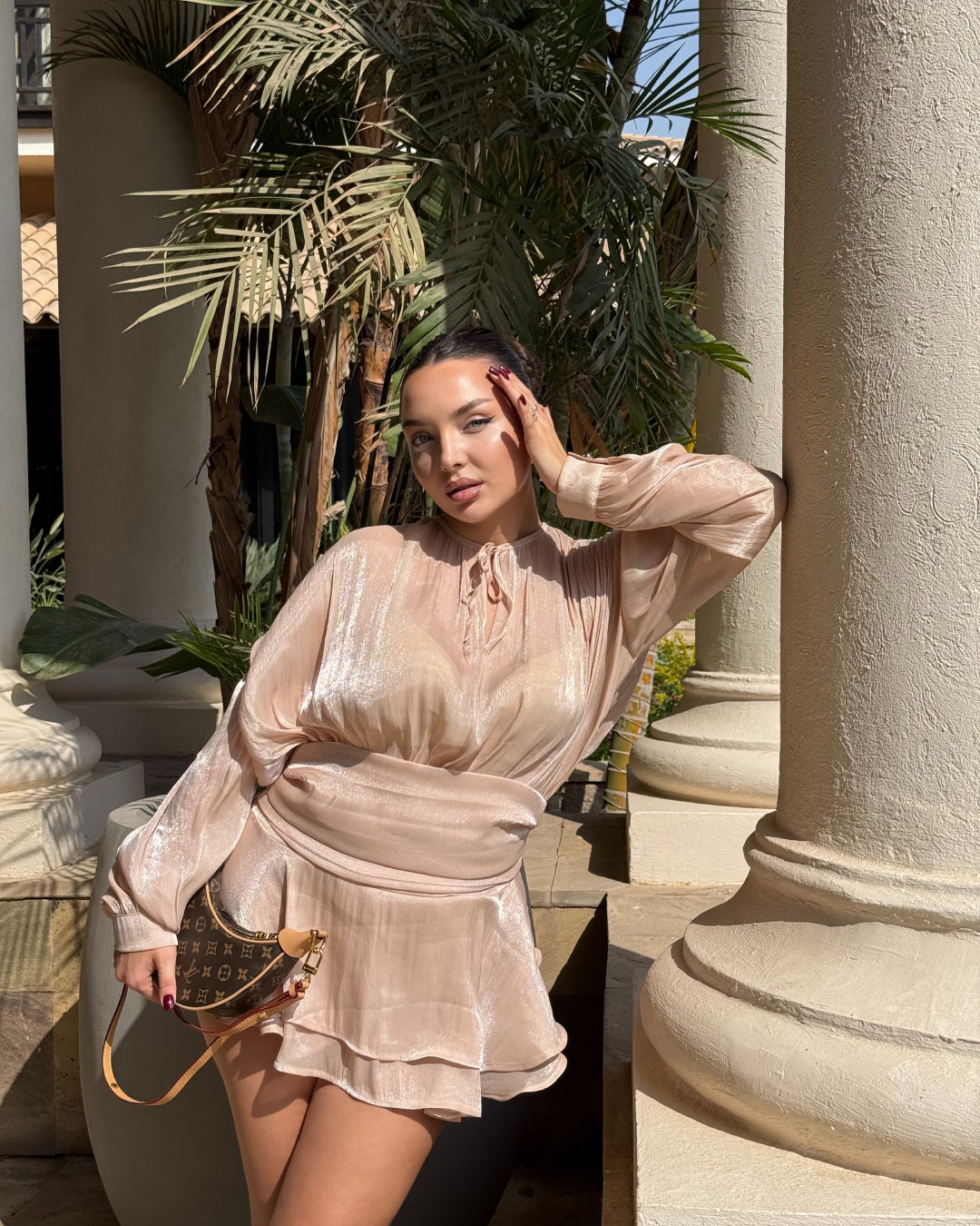 VANESYA Organza Fabric Lined Designer Mini Dress With short