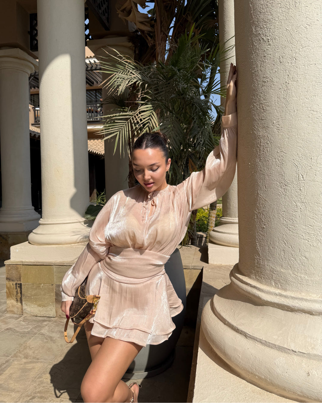 VANESYA Organza Fabric Lined Designer Mini Dress With short