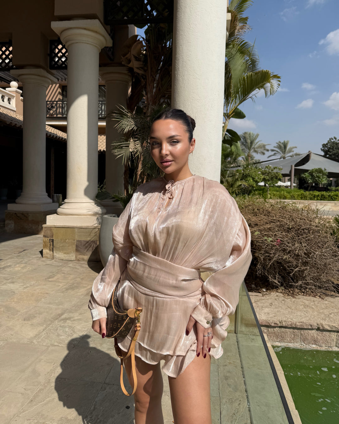 VANESYA Organza Fabric Lined Designer Mini Dress With short