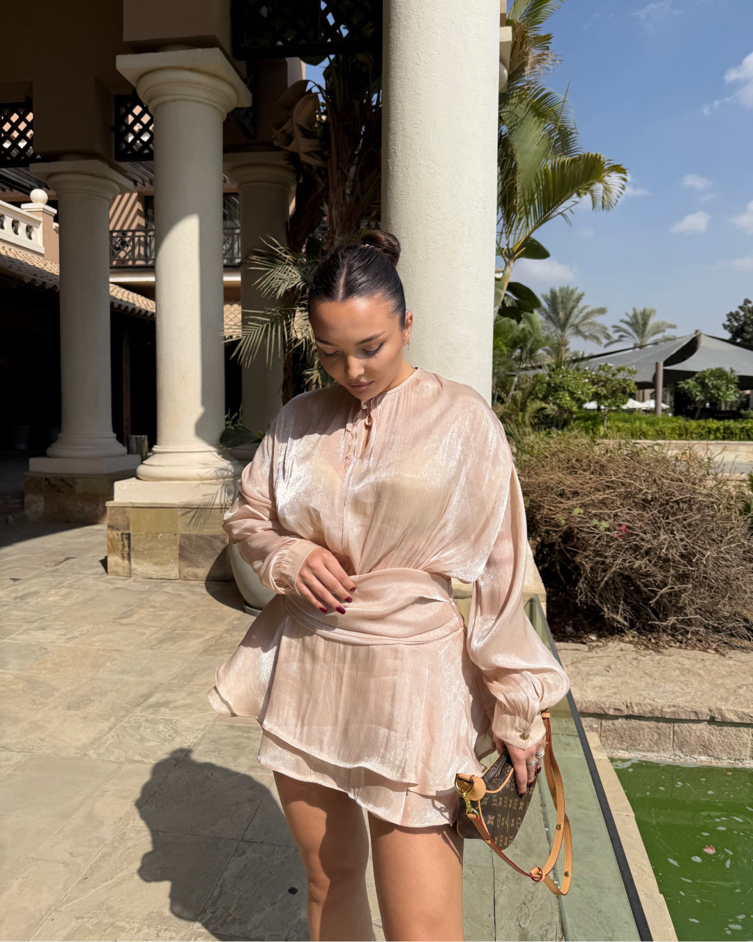 VANESYA Organza Fabric Lined Designer Mini Dress With short