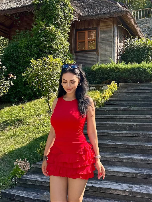 Red Naia Ruffle Dress