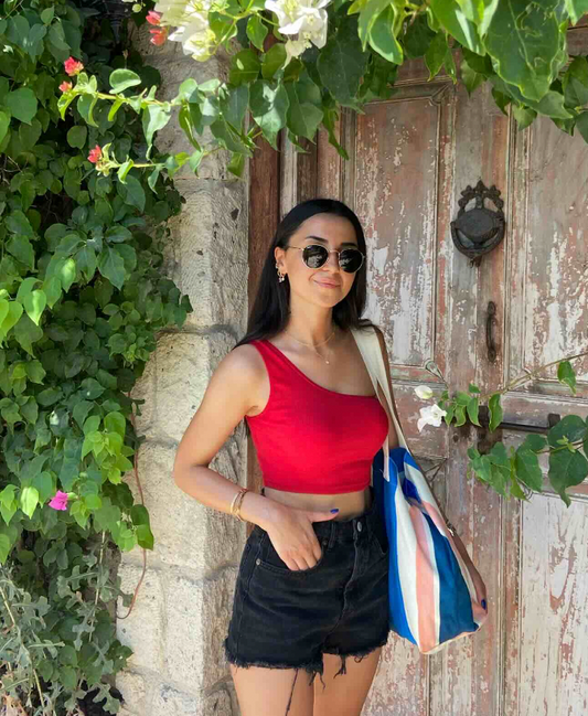 Red  One Shoulder Crop