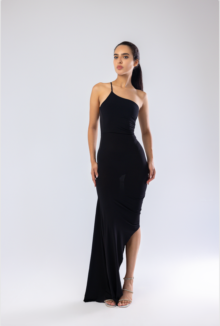 BLACK Deep Slit Dress