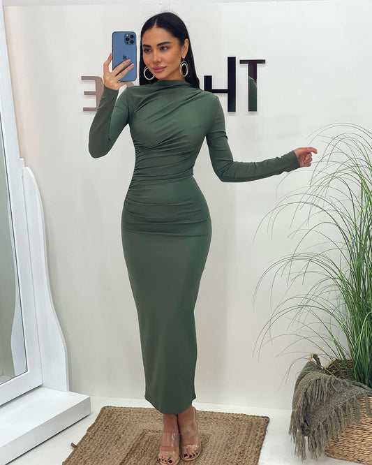 OLIVE SCUBA FABRIC DRESS