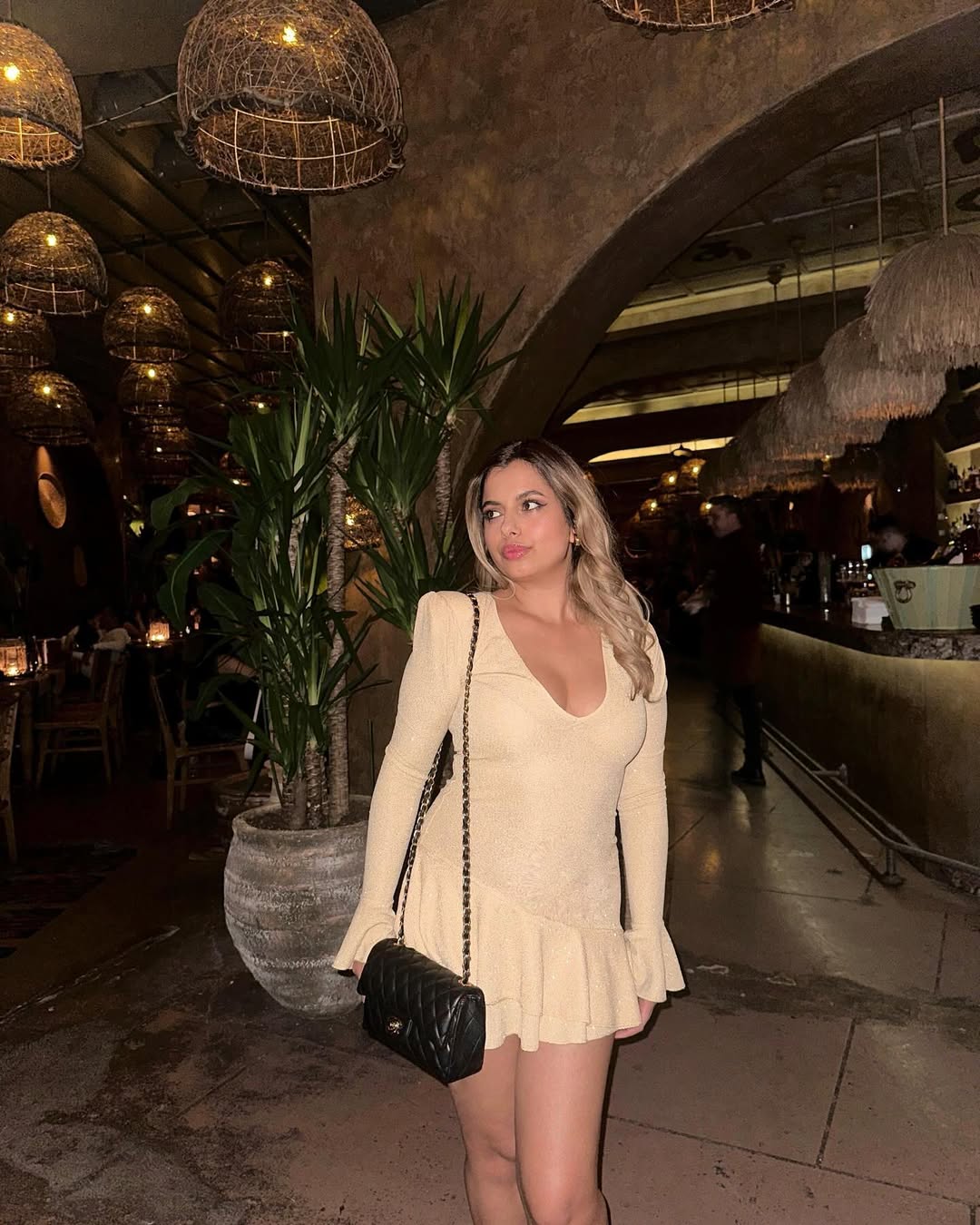 Gold V-Neck Mini Dress
