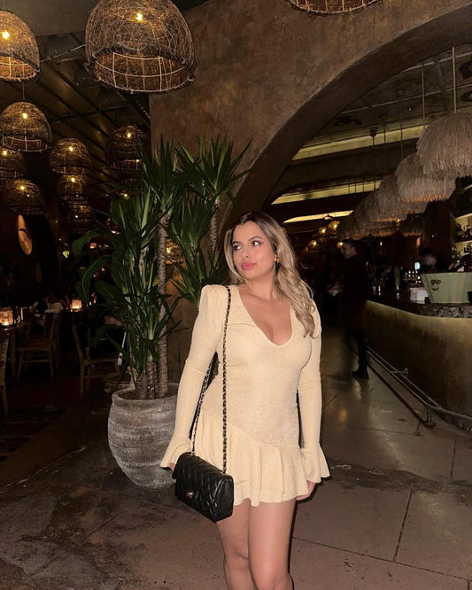 Gold V-Neck Mini Dress