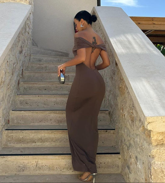 Brown Brunella Back Detailed Dress