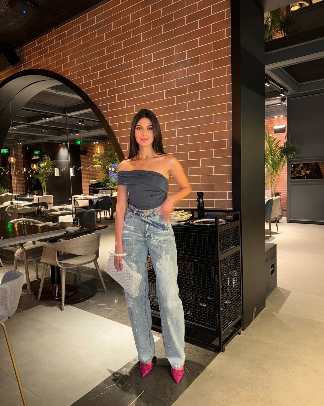 Gray one shoulder top
