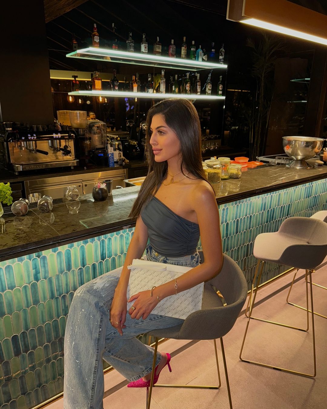 Gray one shoulder top