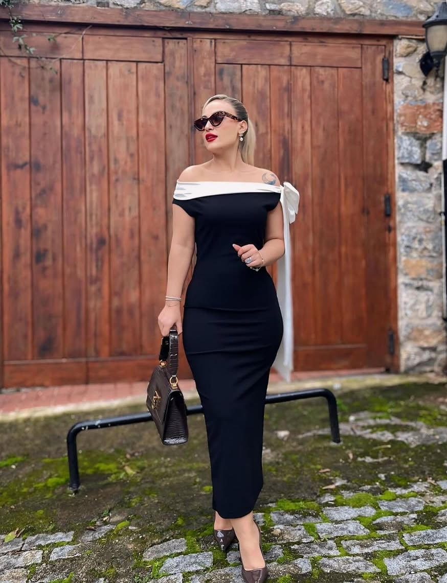 Brianna Black Double Color Dress