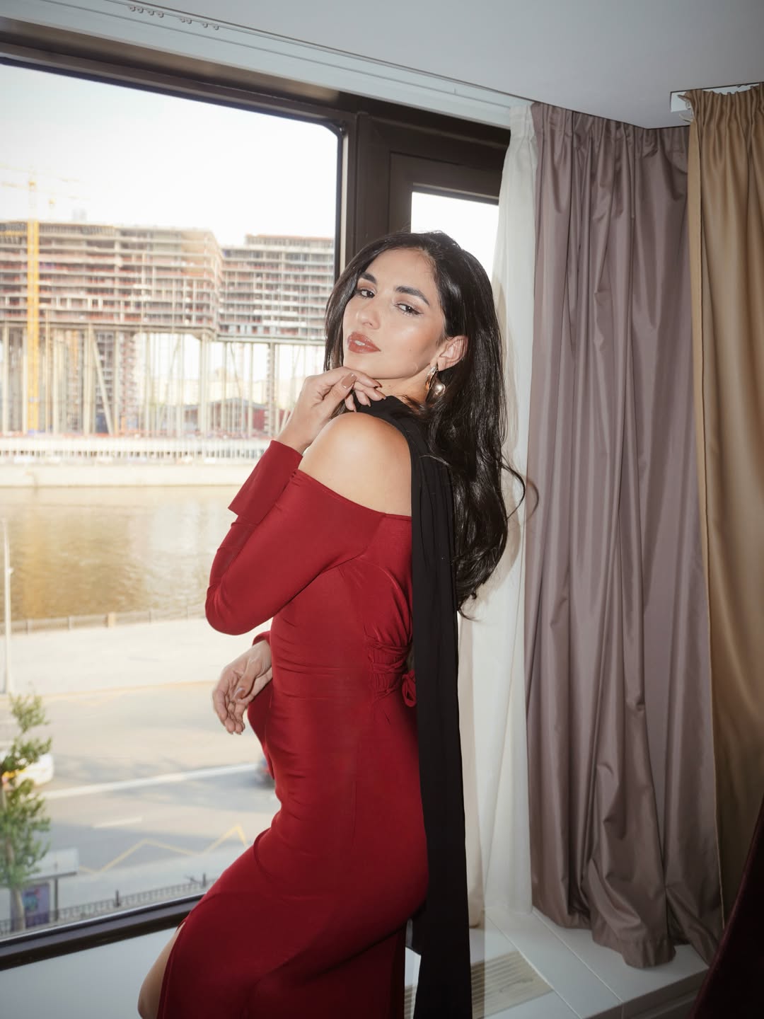 Burgundy long Sleeve Spanish Slit Dress