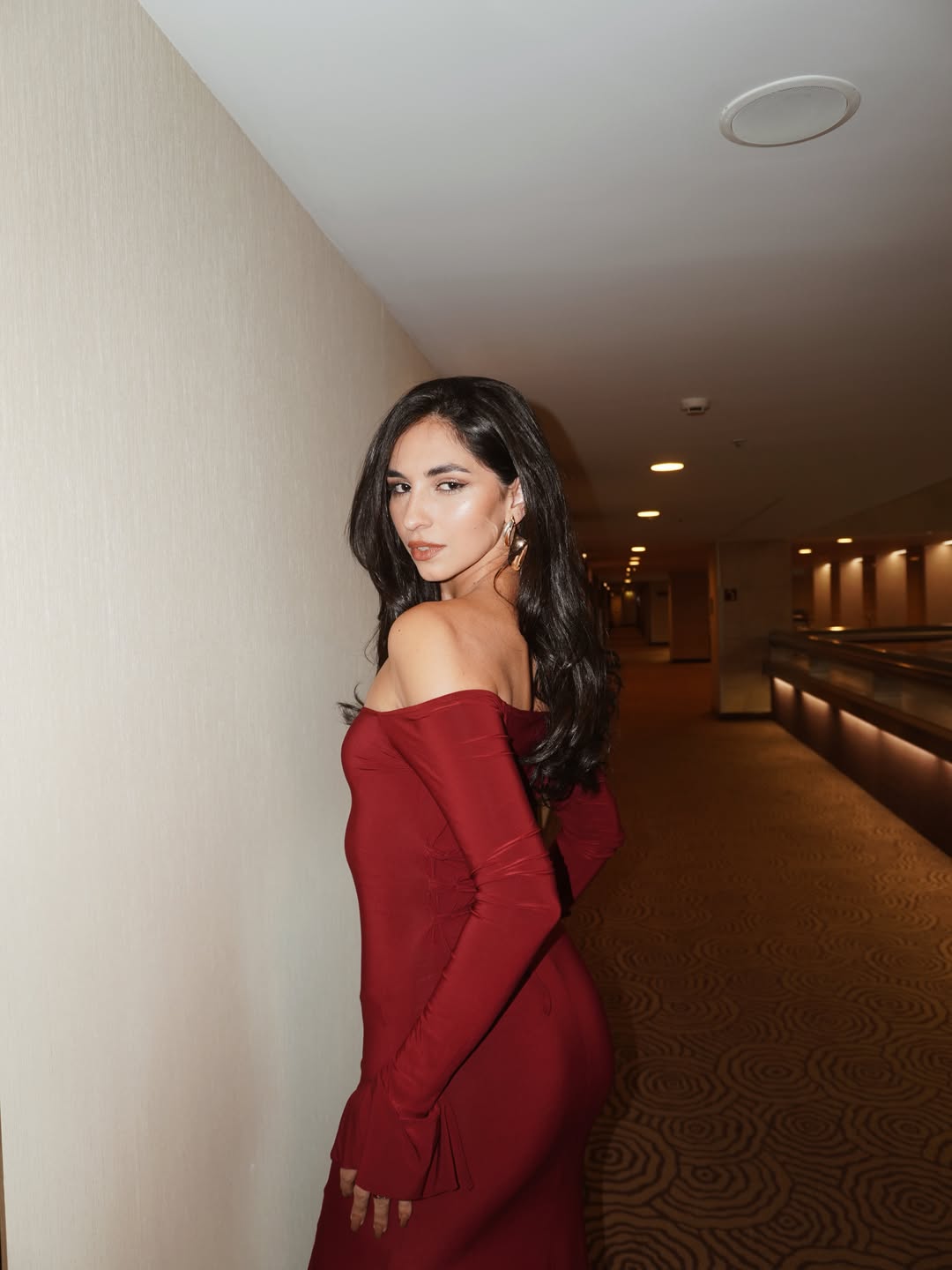 Burgundy long Sleeve Spanish Slit Dress