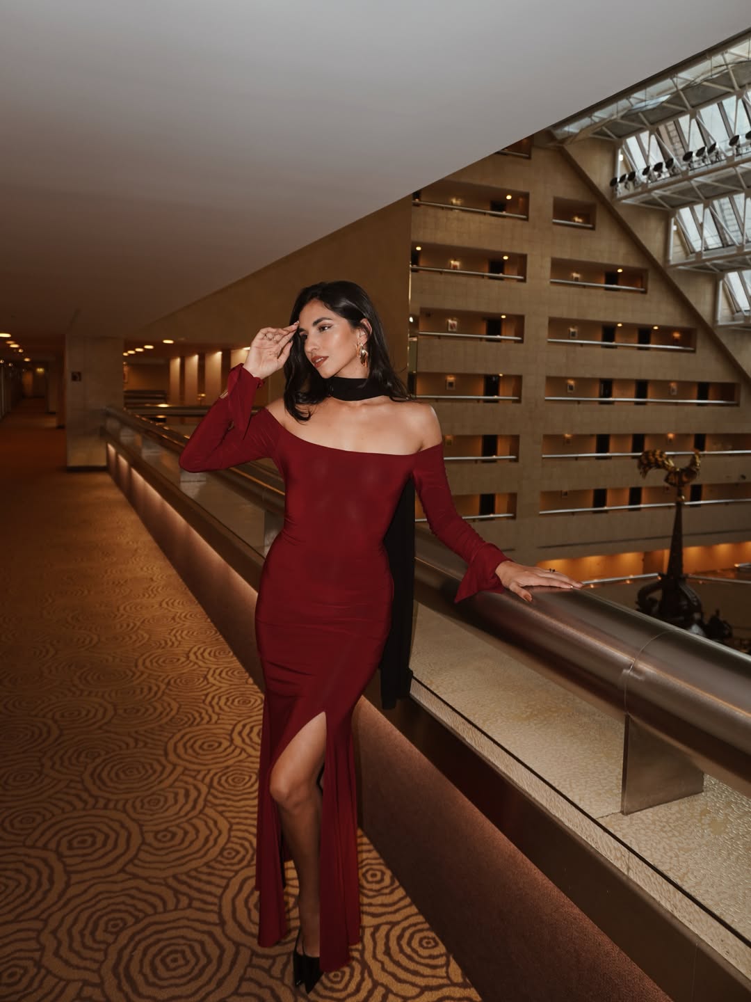 Burgundy long Sleeve Spanish Slit Dress