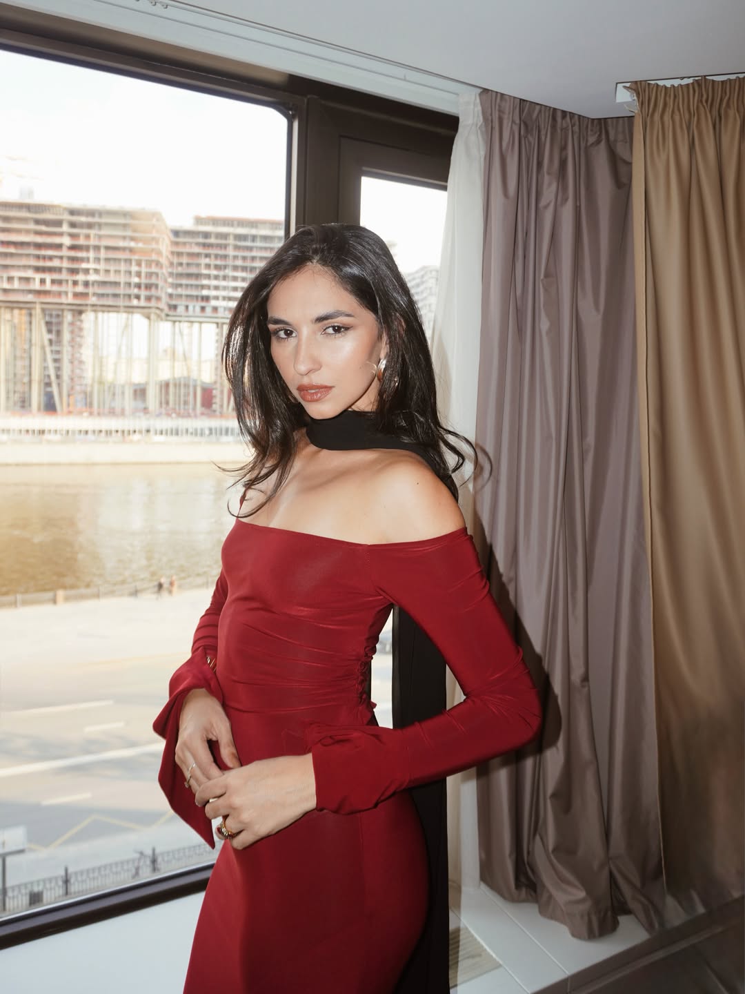 Burgundy long Sleeve Spanish Slit Dress