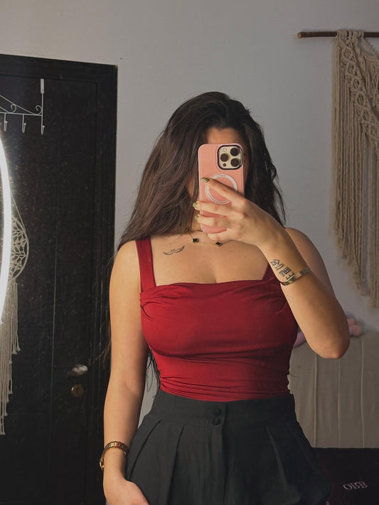 Dark Red Crop Top Sleeveless