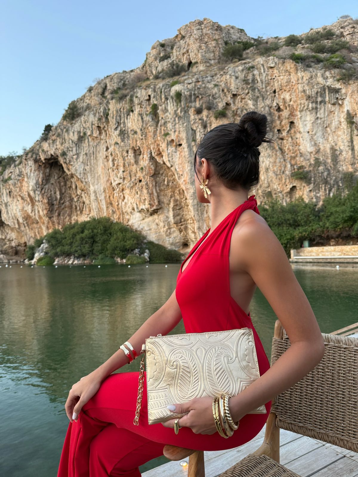 Red Halter Neck High Waist Compression Jumpsuit