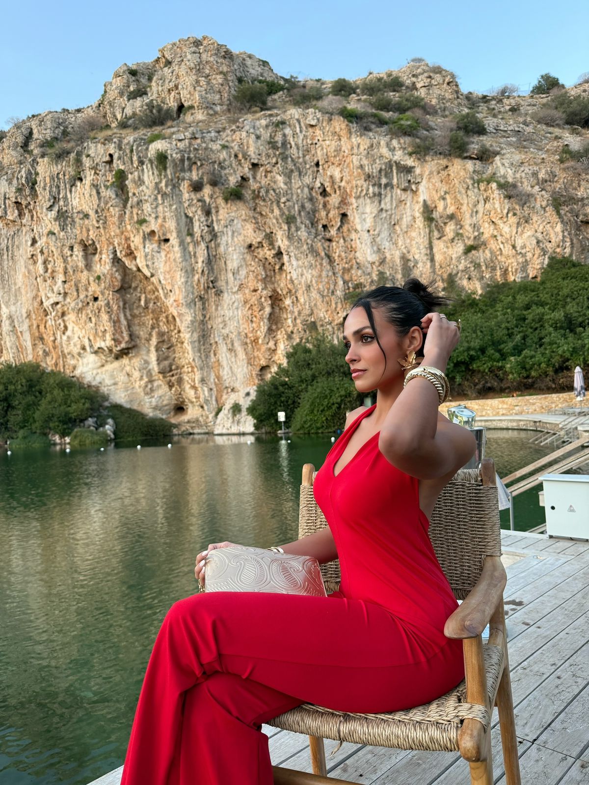 Red Halter Neck High Waist Compression Jumpsuit