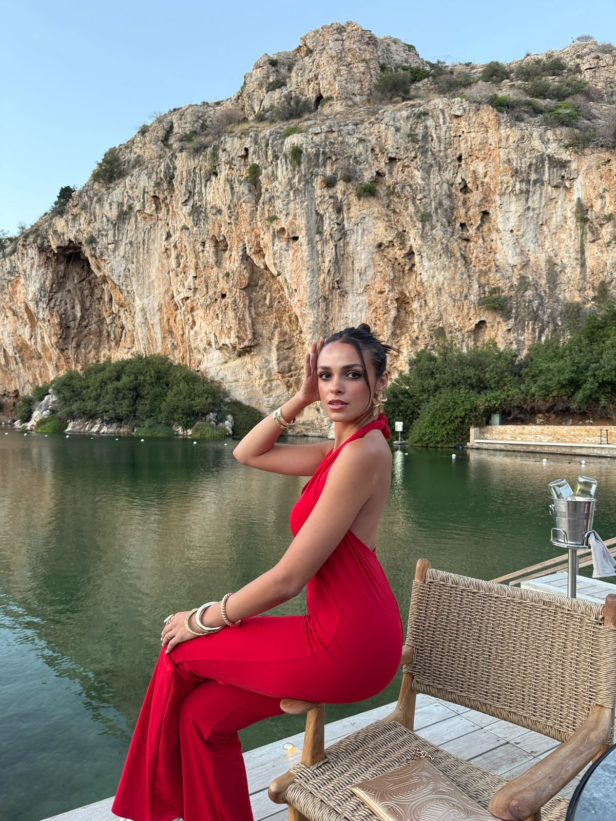 Red Halter Neck High Waist Compression Jumpsuit