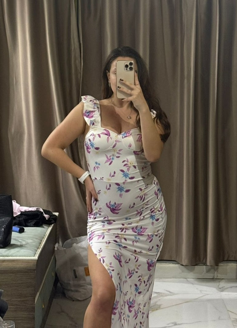 white Shoulder Ruffle Dress
