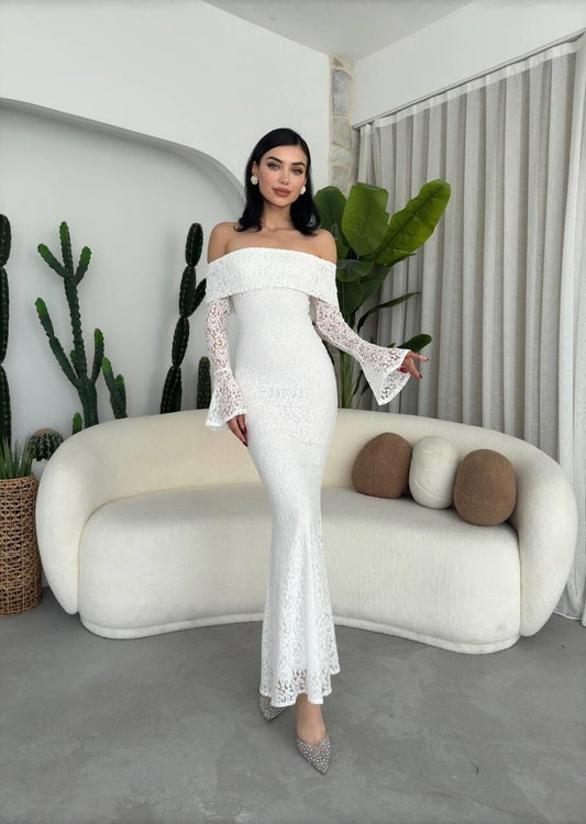 white Arya Strapless Lace Dress