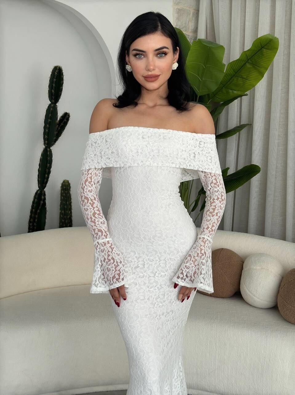 white Arya Strapless Lace Dress