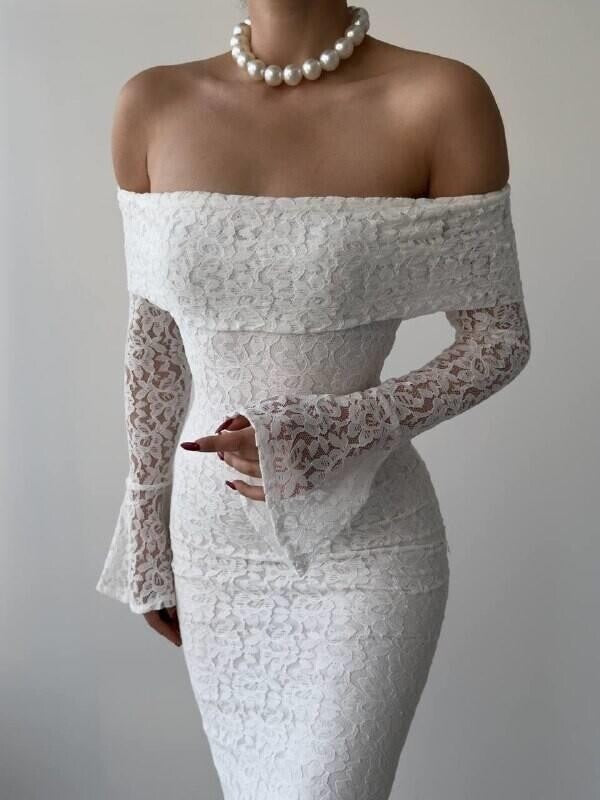white Arya Strapless Lace Dress