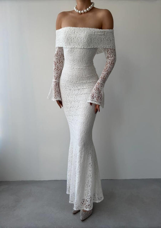 white Arya Strapless Lace Dress