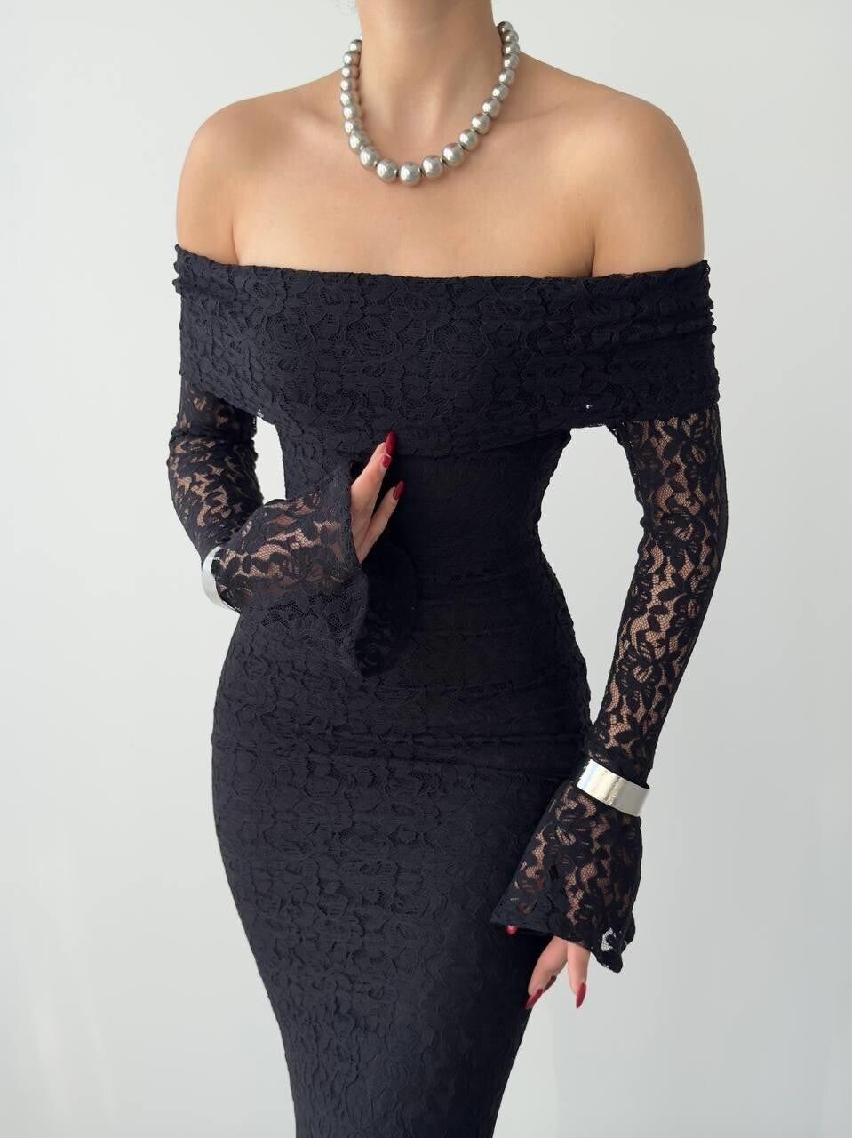 black Arya Strapless Lace Dress