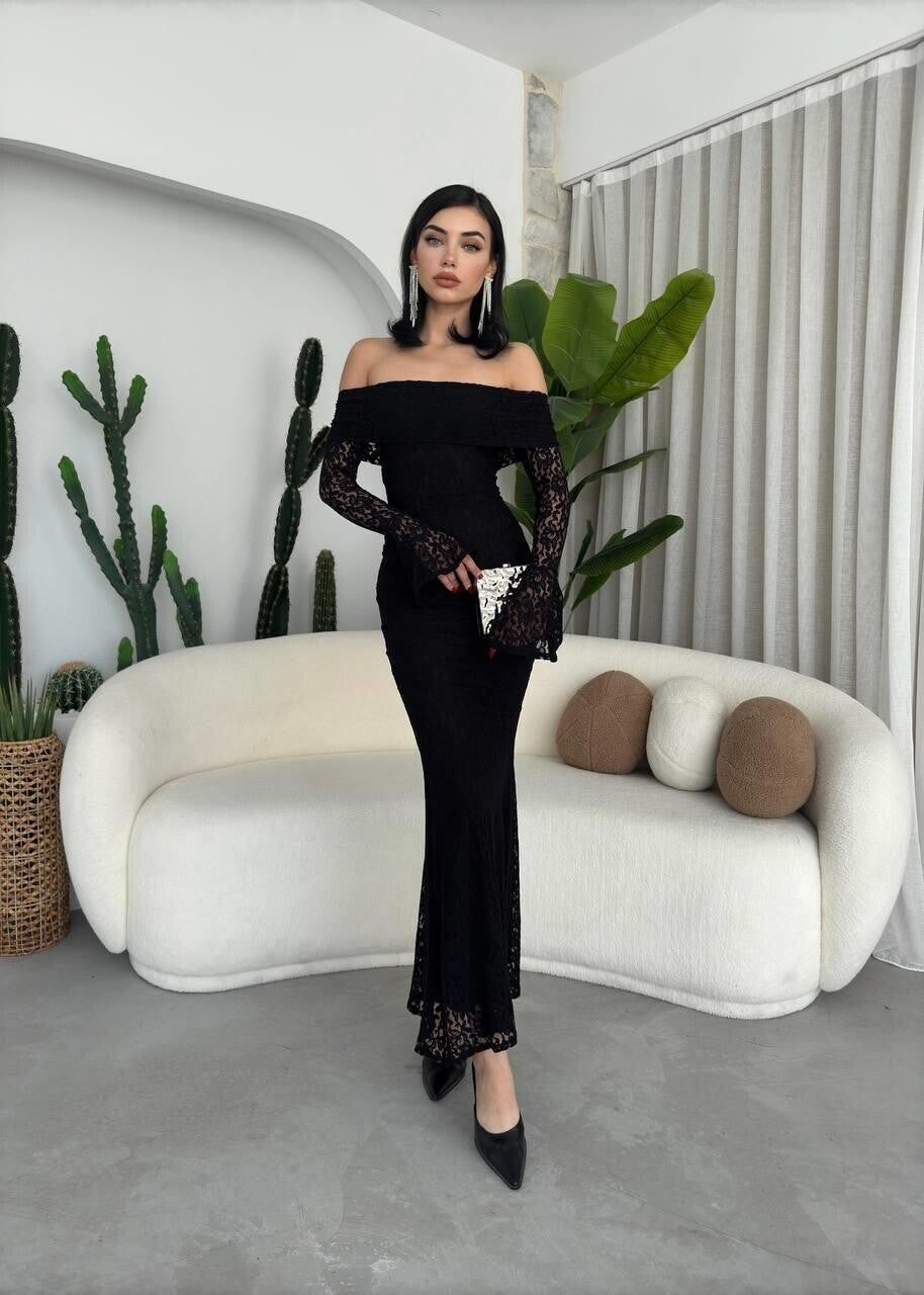 black Arya Strapless Lace Dress