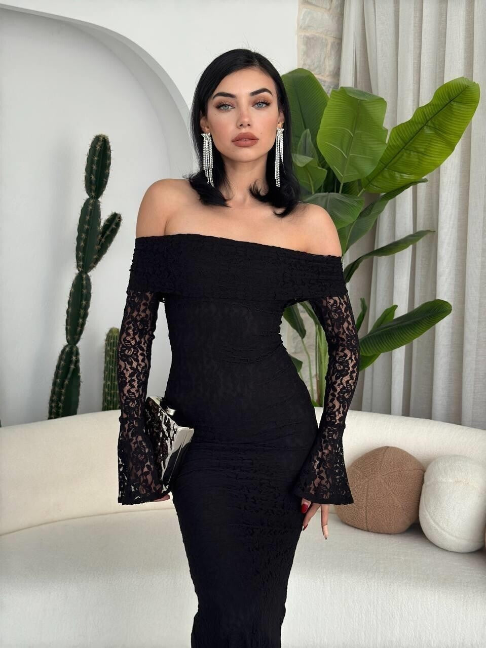 black Arya Strapless Lace Dress