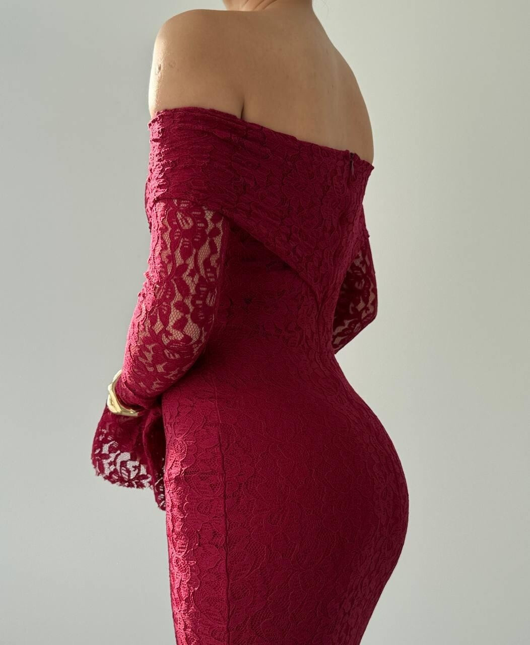Burghandy Strapless Lace Dress
