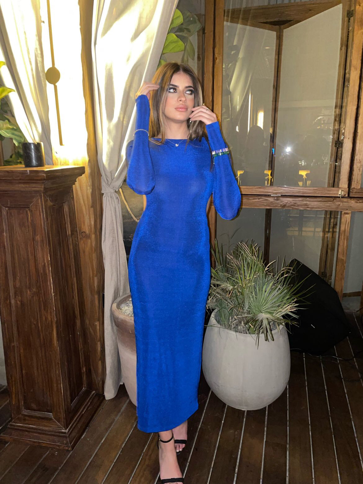 blue Back Detailed Midi Dress