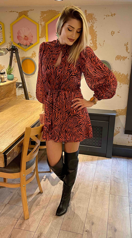 Multicolored Belted Patterned Dress