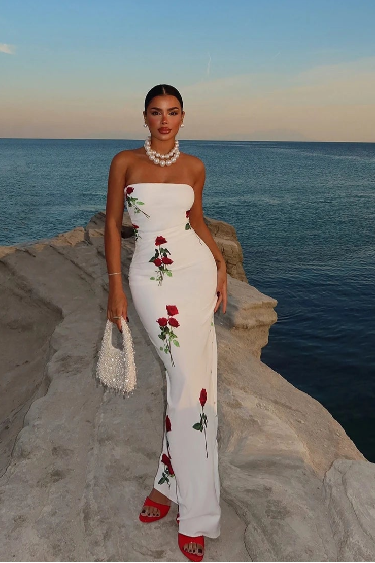 White Onella Rose Pattern Dress