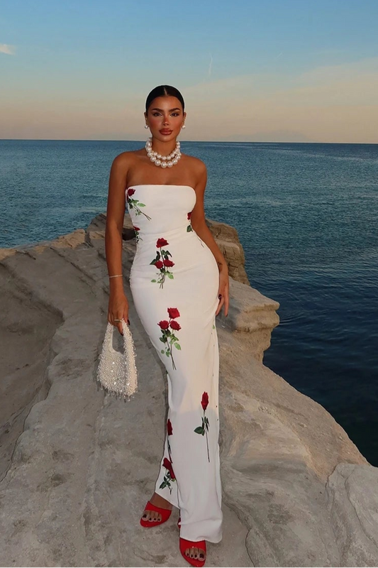 White Onella Rose Pattern Dress