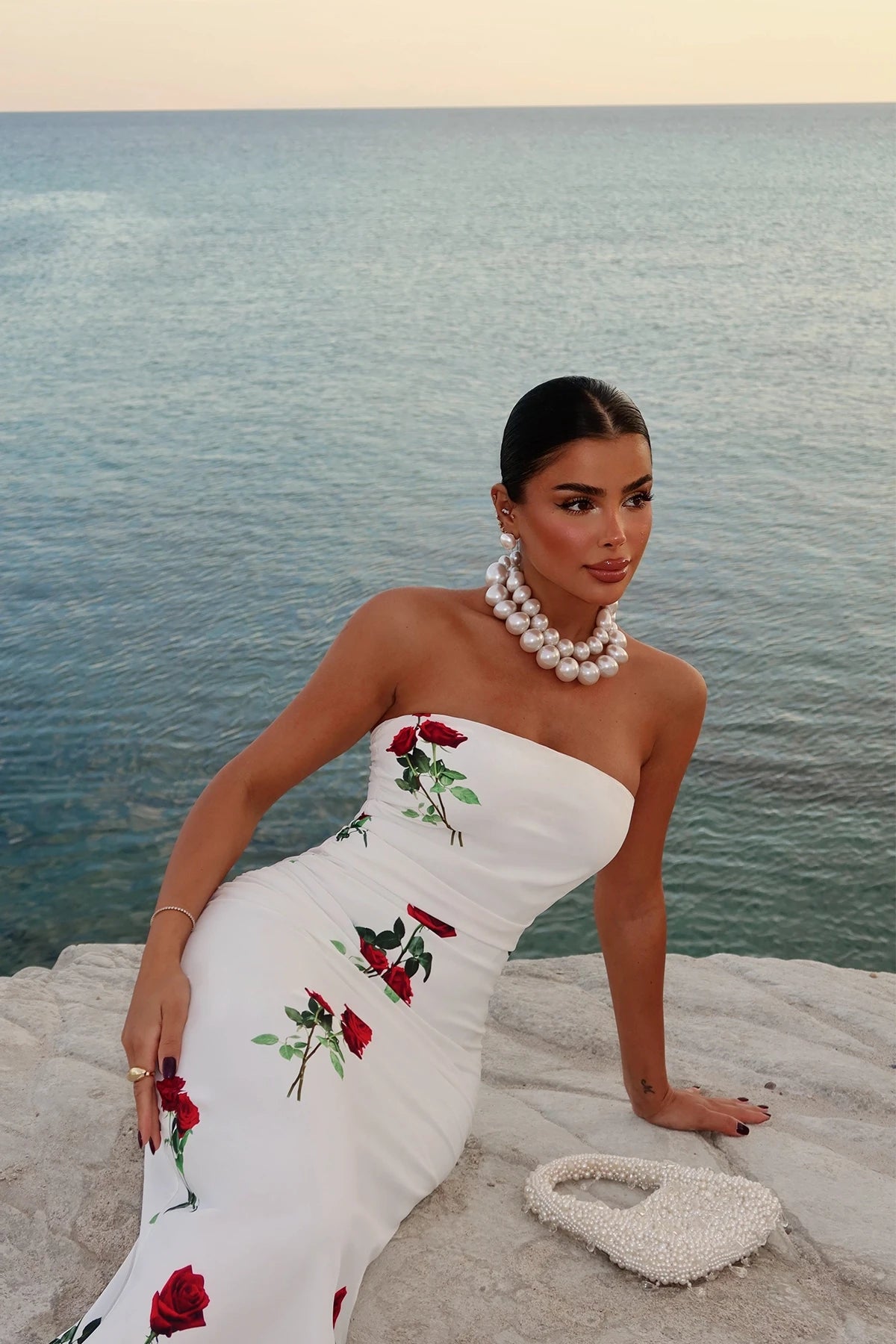 White Onella Rose Pattern Dress