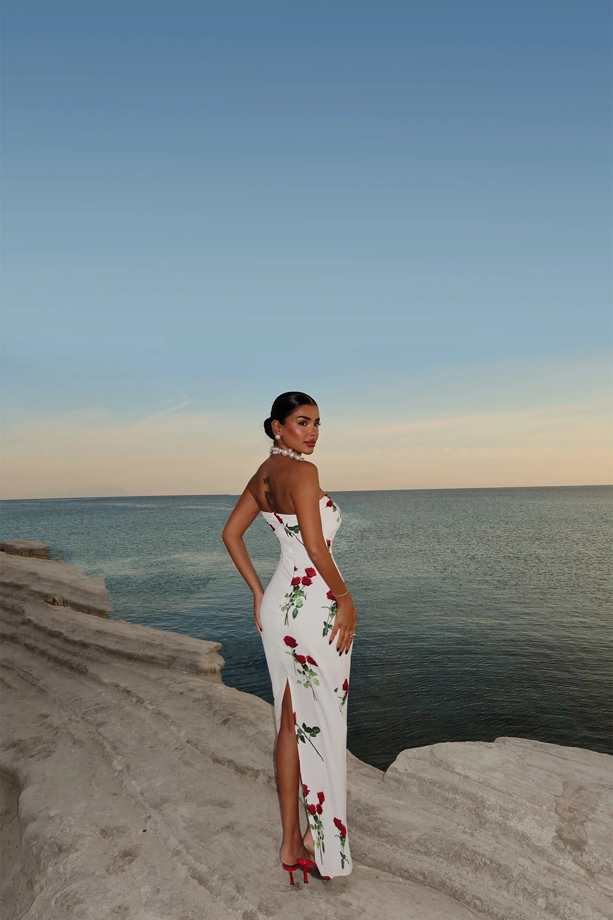 White Onella Rose Pattern Dress
