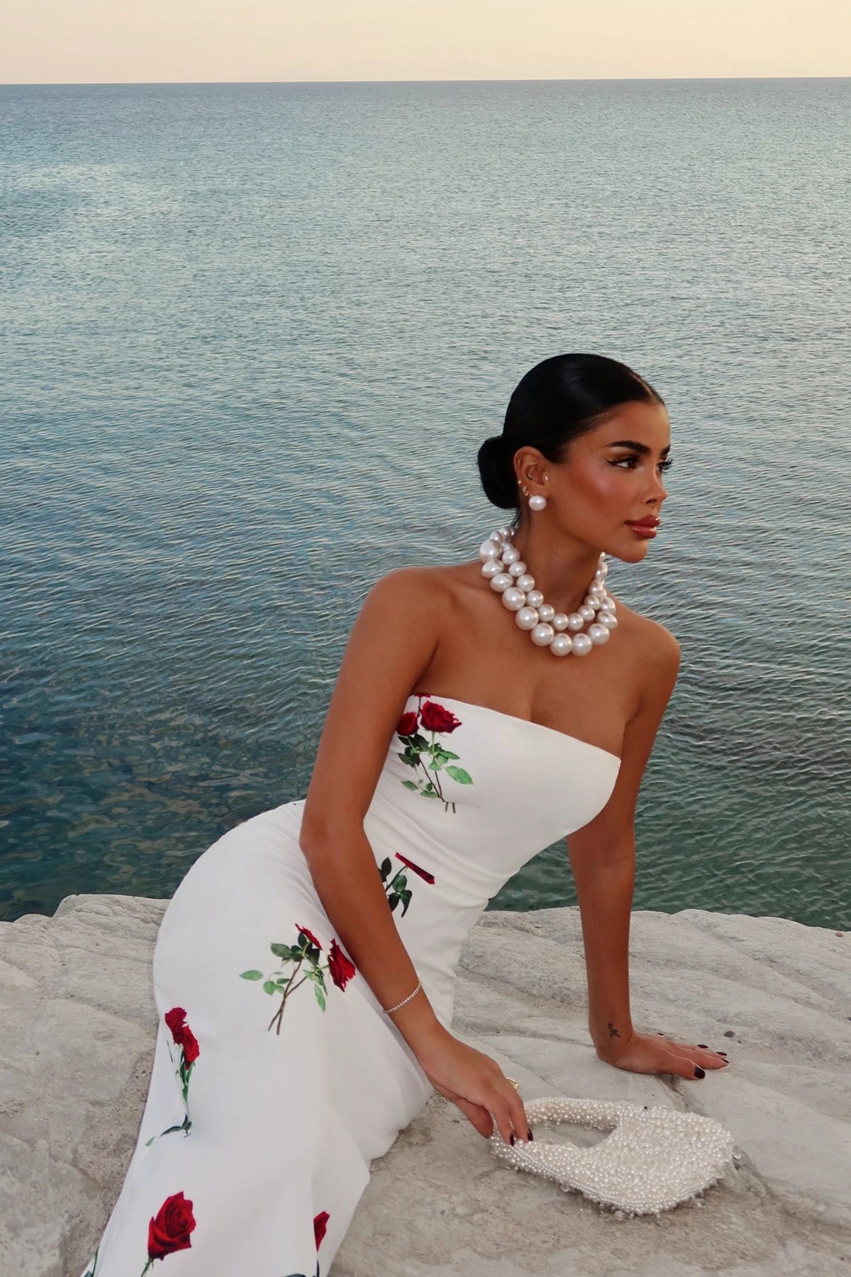 White Onella Rose Pattern Dress